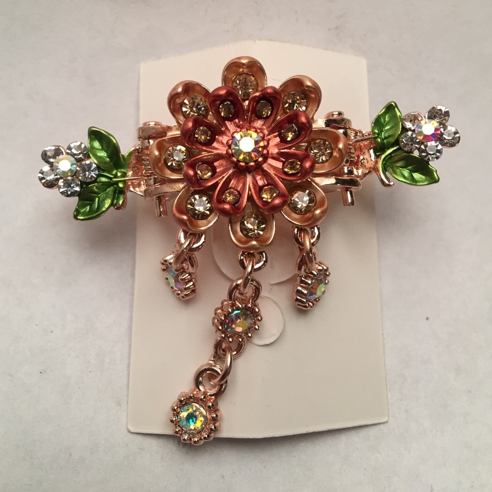 Brown Painted Flower Hair Clip